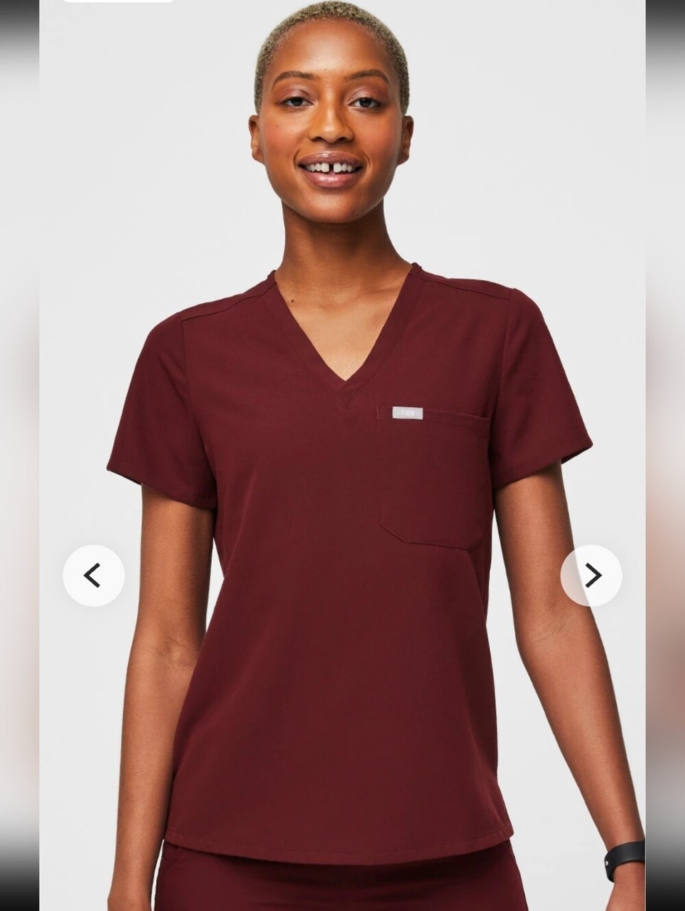 FIGS Women's V‑Neck Catarina Scrub Top in Burgundy XXS